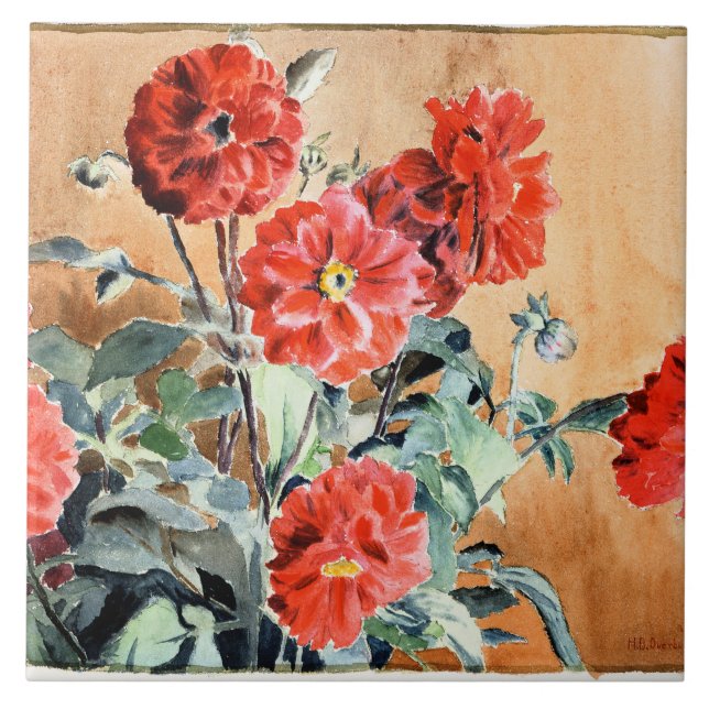 Carreau Dahlias, aquarelle de Hannah Overbeck, (Devant)