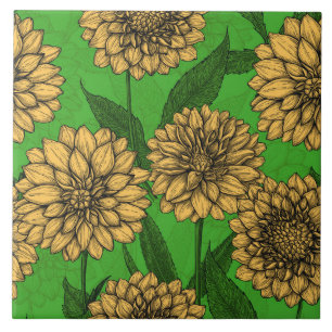 Carreau Dahlias en jaune et vert