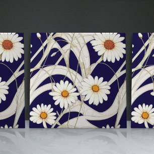 Carreau Daisies Art Nouveau sans couture fleurs blanches b