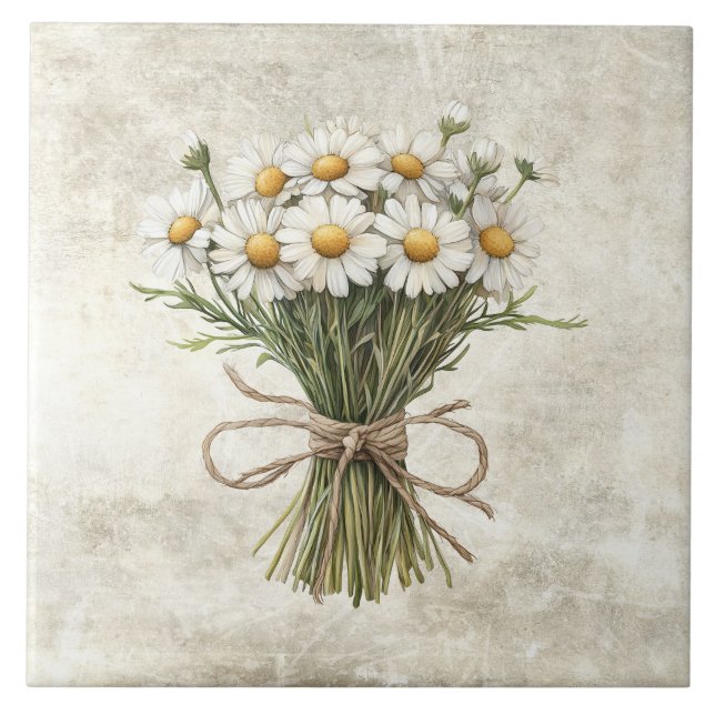 Carreau Daisies Rustic Floral Faux Ceramic Tile (Devant)