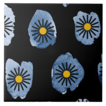 Daisy Black Ceramic Tile