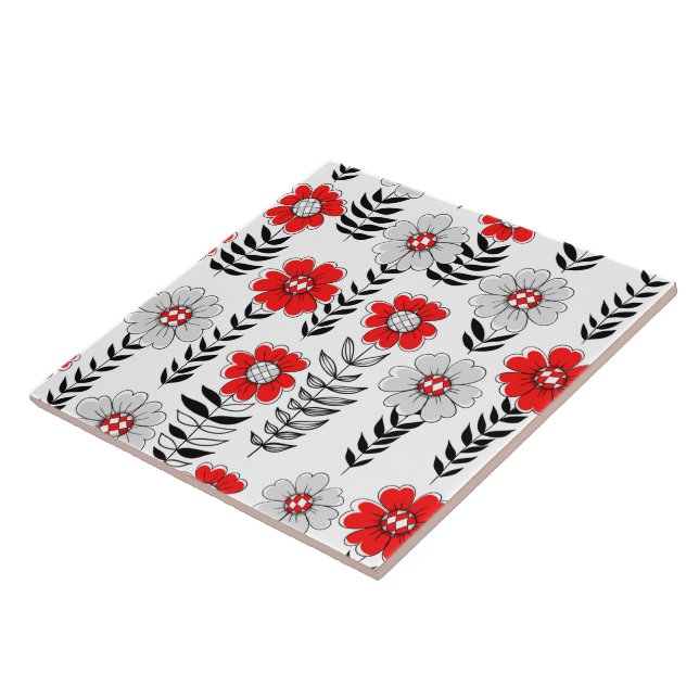 Carreau Daisy dooda en rouge et noir (Côté)