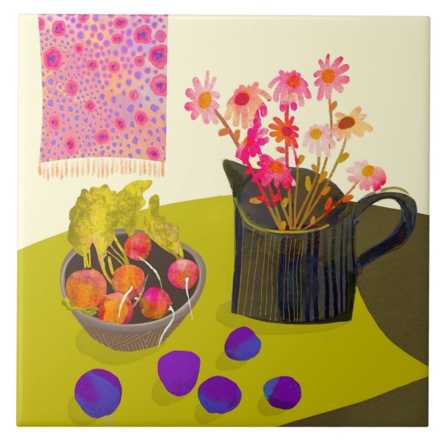 Carreau Daisy et Radish Kitchen Trivet (Devant)