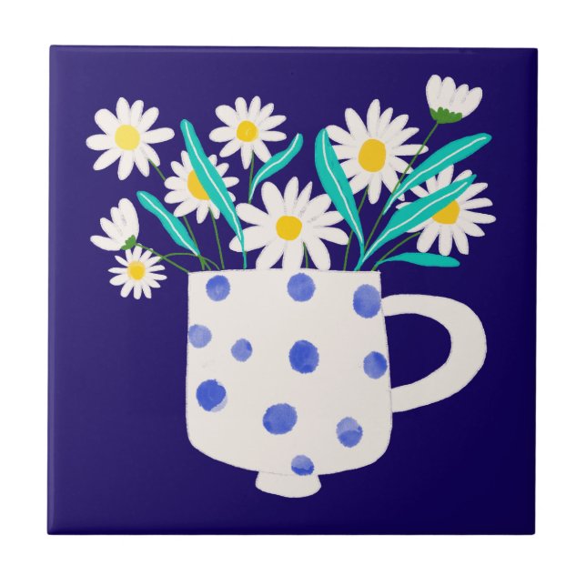 Carreau Daisy in Ceramic Vase Watercolor Ceramic Tile (Devant)