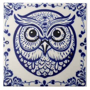 Carreau Dala owl suédois bleu et blanc nouveau