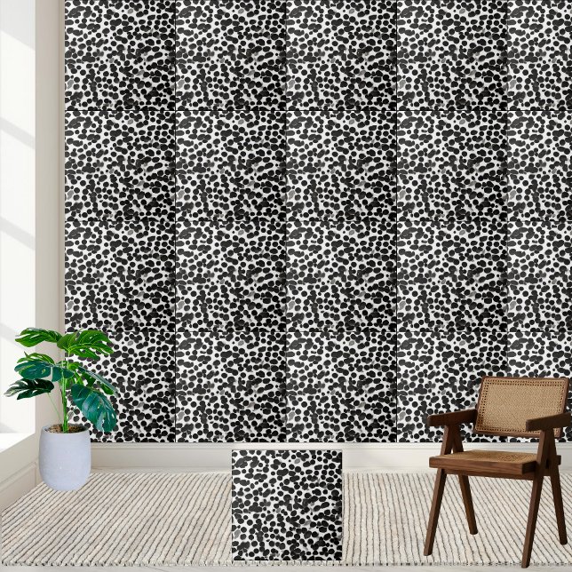 Carreau Dalmatie Impression moderne noir blanc brillant (Dalmatian Print Modern Black White Glossy Ceramic Tile)