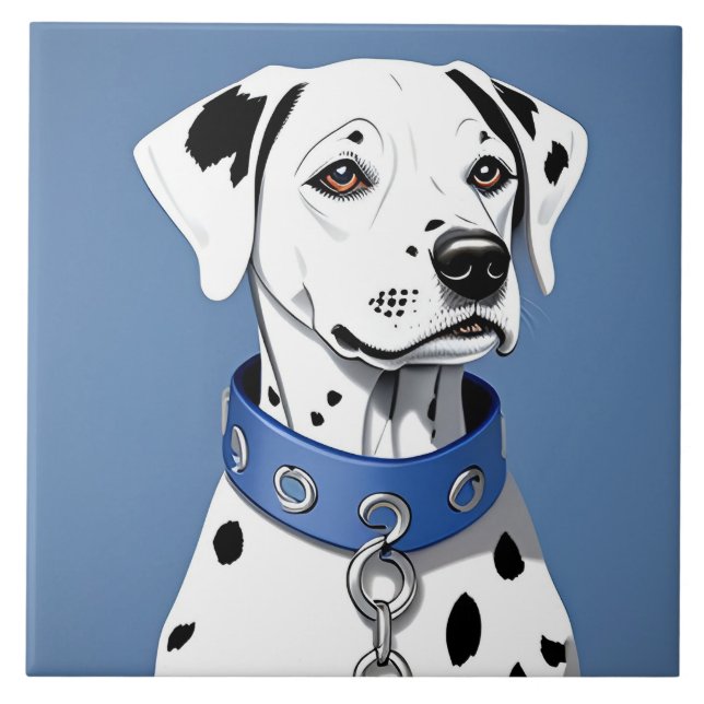 Carreau Dalmatien portant un collier bleu (Devant)