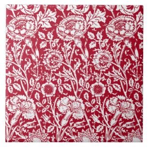 Carreau Damas Art nouveau Œillet, Rouge et Blanc