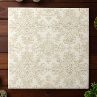 Carreau Damas Élégant Simple Beige Doux