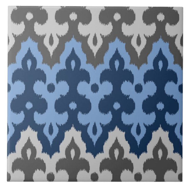 Carreau Damas Ikat marocain, bleu et gris / gris (Devant)