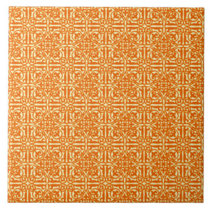 Carreau Damas médiéval Fleur-de-lis, mandarine orange