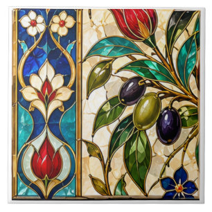 Carreau Damas & Ottoman Branche d'Olive et Tulipe Vitrail