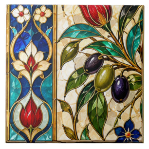 Carreau Damas & Ottoman Branche d'Olive et Tulipe Vitrail