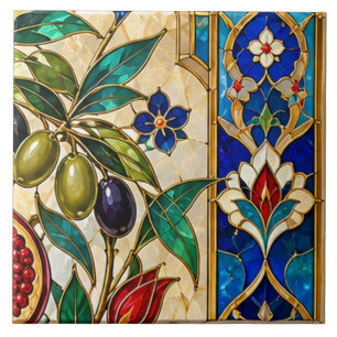 Carreau Damas & Ottoman Olive et Tulipe Vitrail