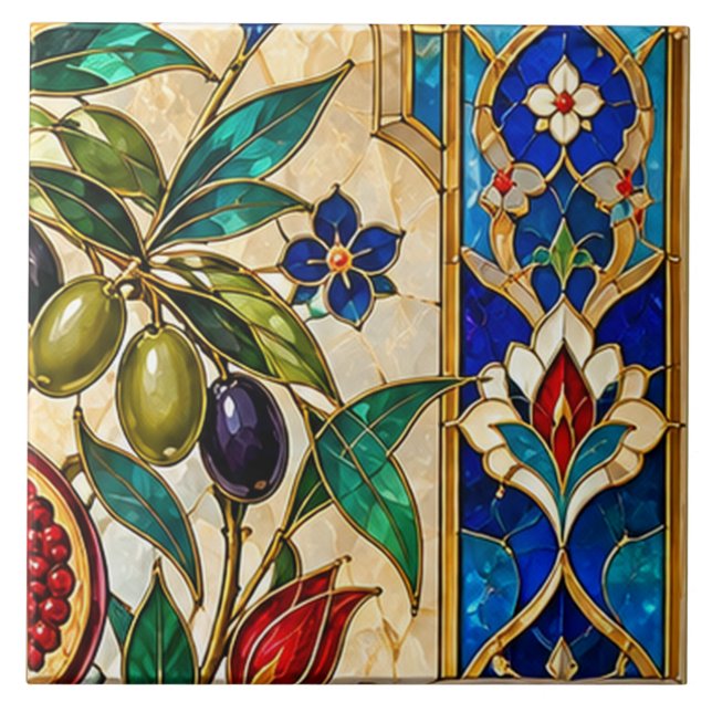 Carreau Damas & Ottoman Olive et Tulipe Vitrail (Devant)