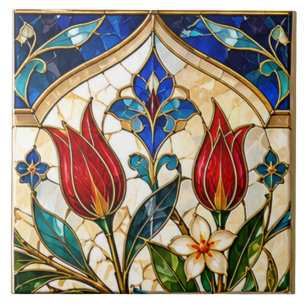Carreau Damas & Tulipe Rouge Ottoman Vitrail