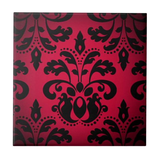 Carreau damas vintage gothique noir et rouge (Devant)