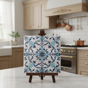 Carreau Damask Ancien Bleu Canard Méditerranéen