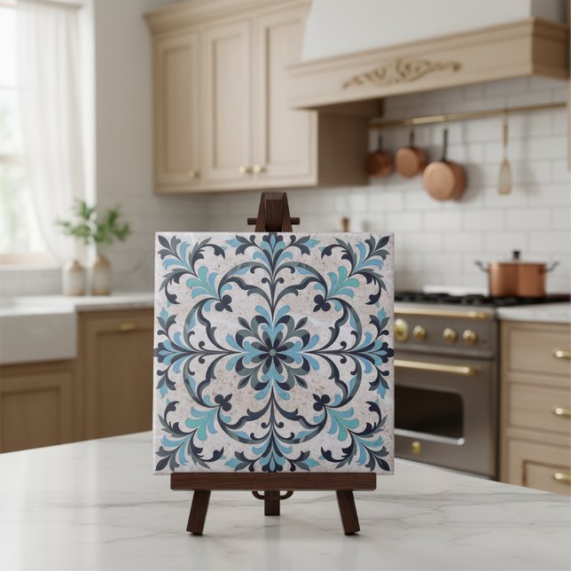 Carreau Damask Ancien Bleu Canard Méditerranéen (Créateur téléchargé)