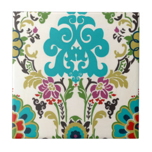 Carreau Damask Floral Patterns Plum Turquoise