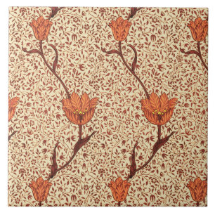 Carreau Damassé, corail et beige de tulipe de Nouveau