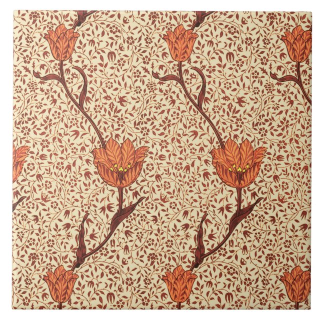 Carreau Damassé, corail et beige de tulipe de Nouveau (Devant)