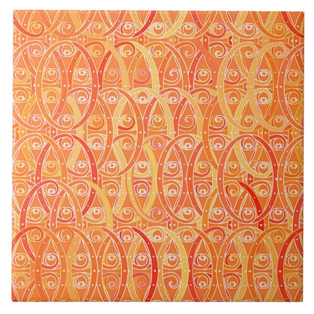Carreau Damassé d'arabesque, doucement orange et corail (Devant)