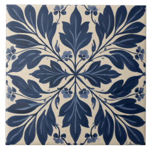 Carreau Damassé floral indigo folk