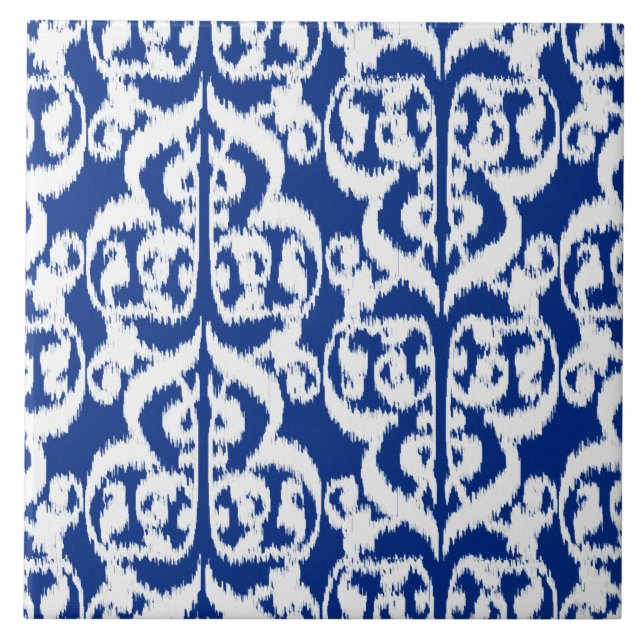 Carreau Damassé maure d'Ikat - bleu et blanc de cobalt (Devant)