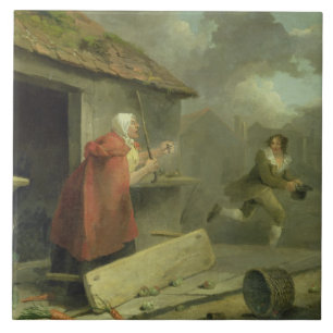 Carreau Dame âgée ondulant un bâton à un garçon, 1793