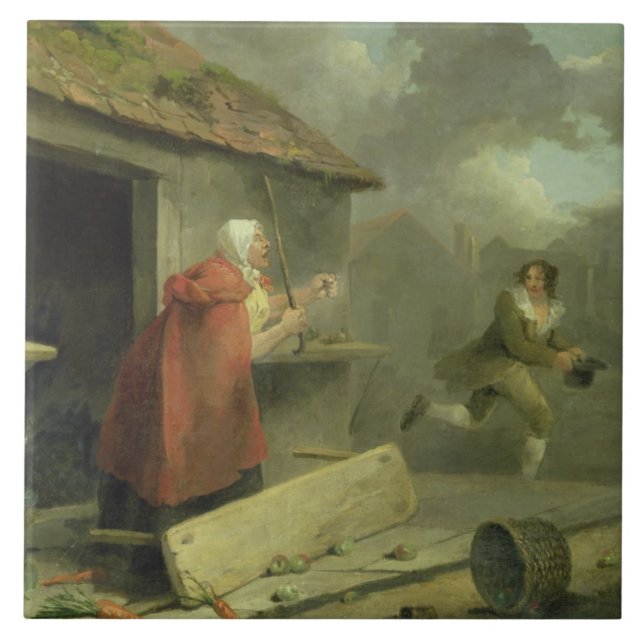 Carreau Dame âgée ondulant un bâton à un garçon, 1793 (Devant)