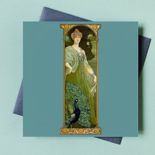 Carreau Dame Art Nouveau & Illustration Vintage de Paon