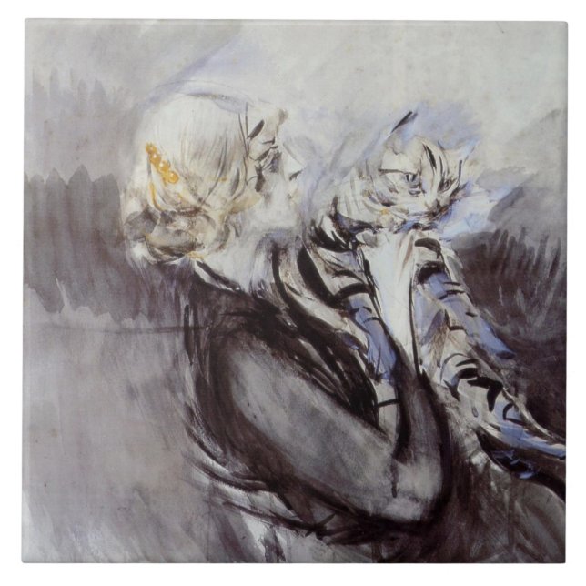 Carreau Dame au chat gris (par Giovanni Boldini) (Devant)