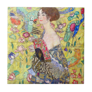 Carreau Dame avec ventilateur par Gustav Klimt, Japonisme