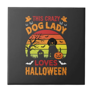 Carreau Dame Chien Fou Aime Halloween Design Vintage