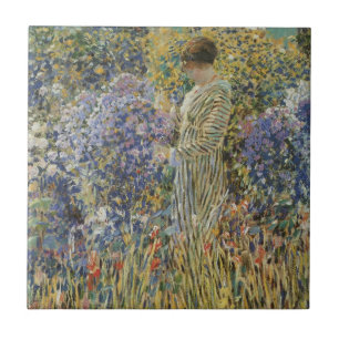 Carreau Dame dans un jardin par Frederick Frieseke, Beaux-
