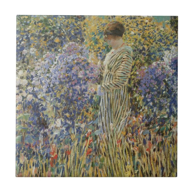 Carreau Dame dans un jardin par Frederick Frieseke, Beaux- (Devant)
