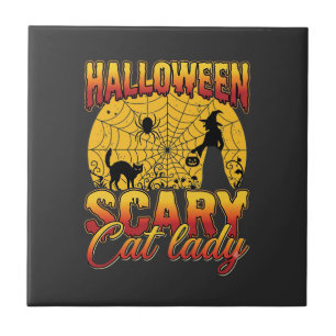 Carreau Dame de chat effrayante Halloween Sorcière Toile d