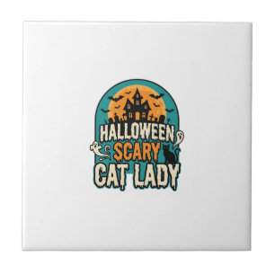 Carreau Dame de chat Halloween Épouvantable Maison hantée 