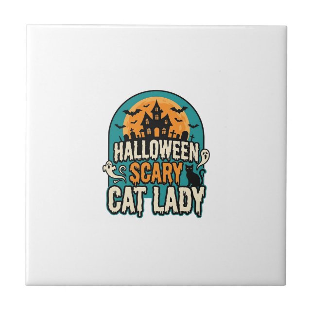 Carreau Dame de chat Halloween Épouvantable Maison hantée  (Devant)