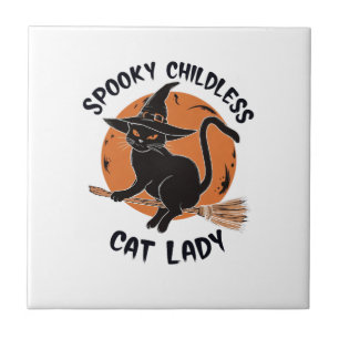 Carreau Dame de chat sans enfants Halloween Sorcière effra