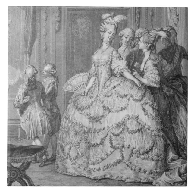 Carreau Dame de honneur de la Reine, gravée par P.A. Mart (Devant)