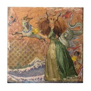 Carreau Dame de la Renaissance Capricorne Fantaisie Vintag