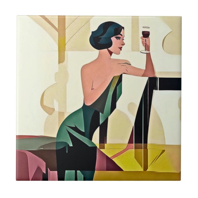 Carreau Dame déco dans l'art moderne vert (Devant)