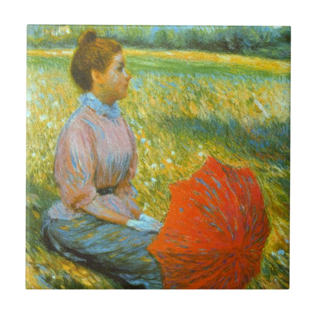 Carreau Dame reposant dans une prairie verte (Devant)
