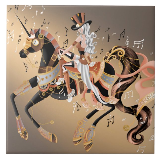 Carreau Dame Steampunk et Cheval Mécanique (Devant)