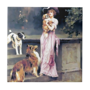 Carreau Dame victorienne avec des animaux familiers de