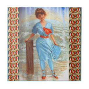 Carreau Dame victorienne des années 1890 sur la plage