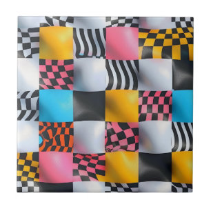 Carreau Damier 3D vibrant – Pop rétro ludique