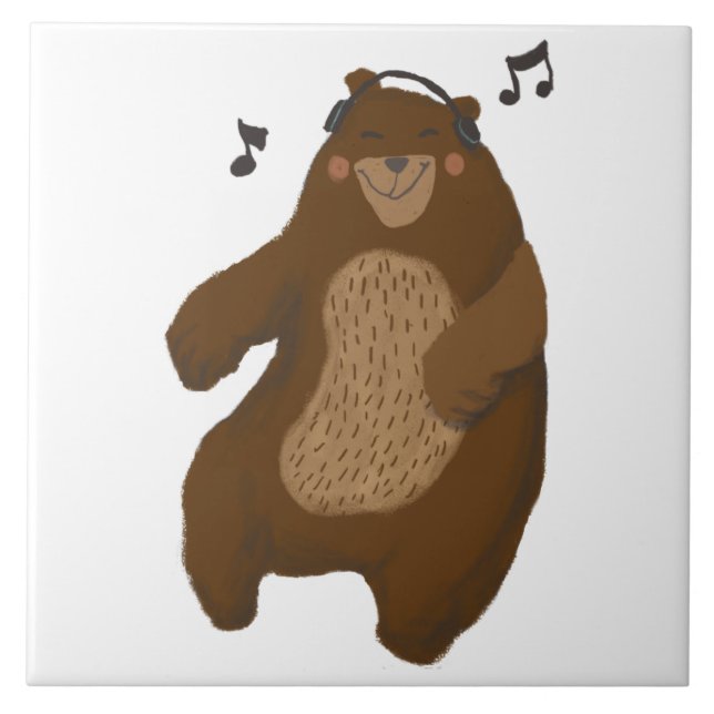 Carreau Dancing Bear Casques Musique Notes Whimsical (Devant)